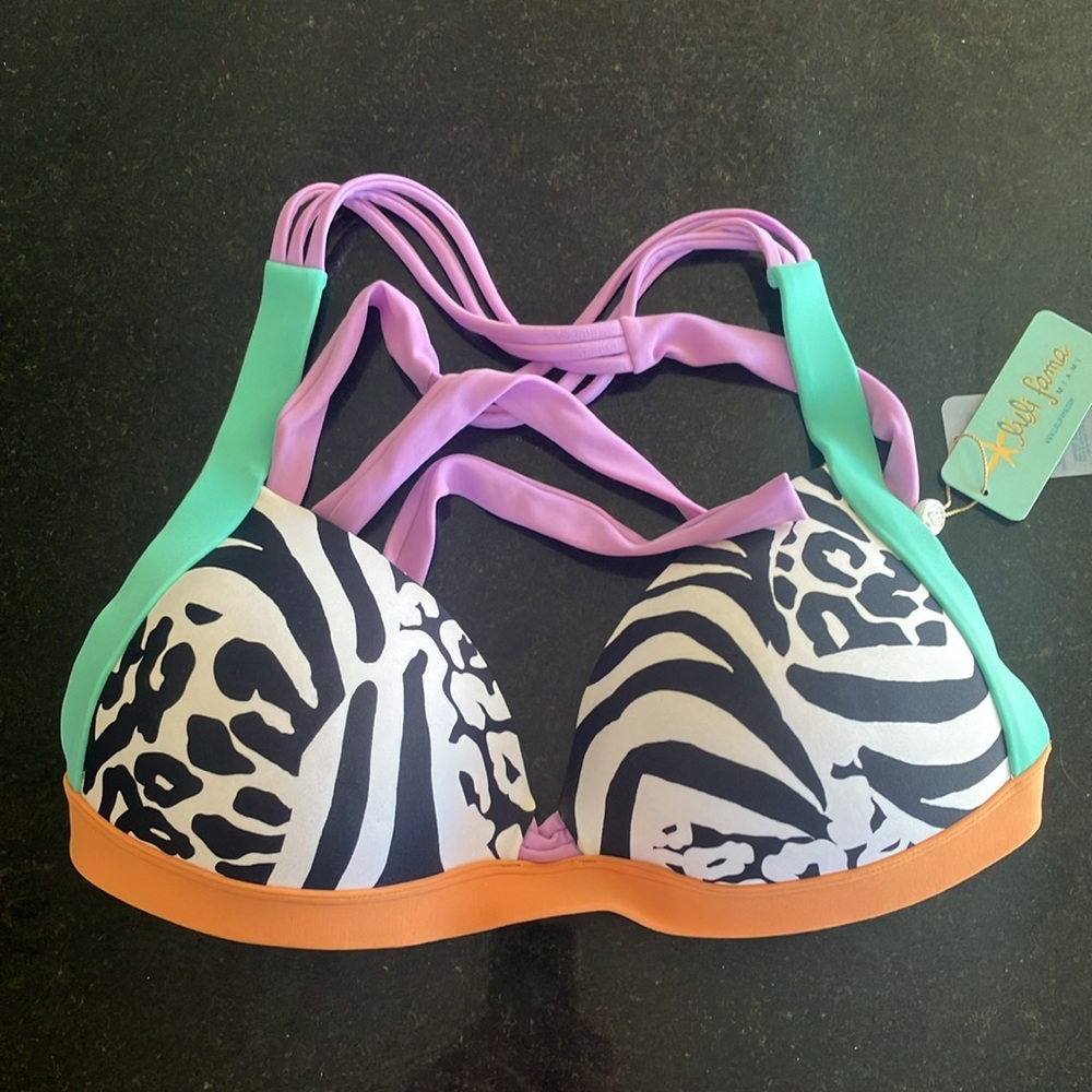 Luli Fama Cayo Setia molded push up bandeau halter top criss cross tie back